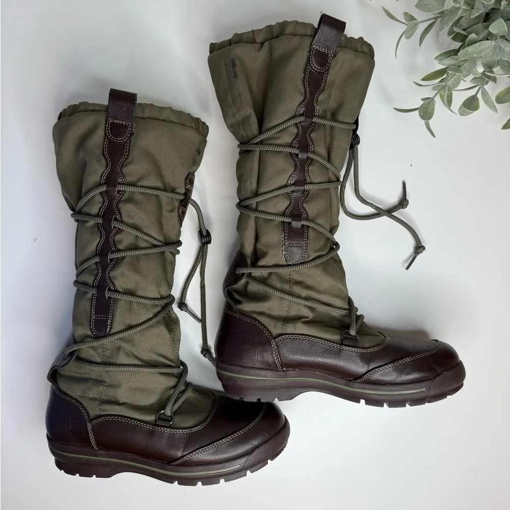 Lands End Women's Green Quilted Tall Outdoor Winter Fleece Lined Boots Size 6